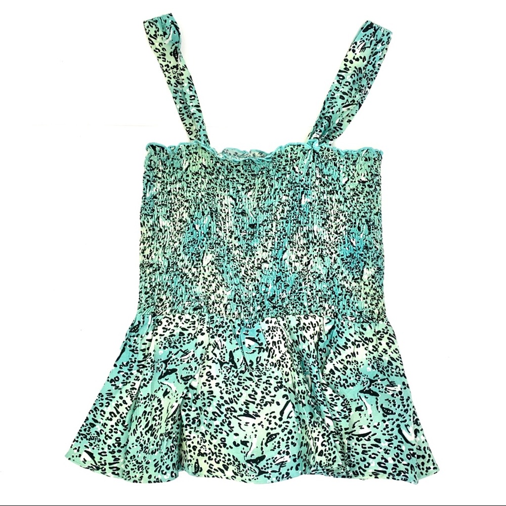 Kendall + Kylie Teal Mint Leopard Print Smocked Tank